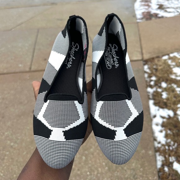 Skechers Women's Cleo-Sherlock Memory Foam Vegan Loafers Size 7 Black White - Picture 5 of 14